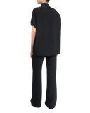 Funnel-Neck Knit Popover Sweater, Black