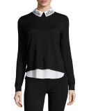Miriah Embellished-Collar Shirt-Detail Jumper, Black
