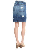 Distressed Denim Pencil Skirt, Kumi
