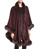 Cashmere Fox Fur-Trim Cape, Grape