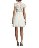 Lace and Nailhead Detailed Cap-Sleeve Dress