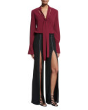 Diana Tie-Neck Long-Sleeve Top, Burgundy