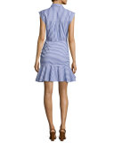 Bell Sleeveless Striped Flounce Dress, Blue/White
