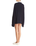 Floral-Appliqué Poplin Blouse, Navy