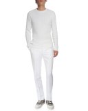 Linen-Blend Flat-Front Trousers, White