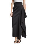 Kaya Draped Satin Skirt, Black