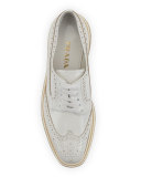 Platform Brogue-Trim Leather Oxford, White (Bianco)