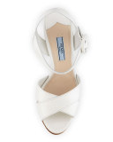 Patent Leather Crisscross Sandal, White (Bianco)
