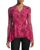 Long-Sleeve Rose-Print Cardigan 