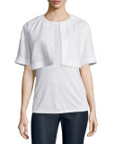 Bella Short-Sleeve Cropped Jacket, White