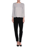 Bracelet-Sleeve Rolled-Collar Blouse, Light Gray