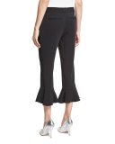 Ruffle-Hem Cropped Flare-Leg Pants, Black