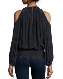 Lauren Cold-Shoulder Smocked-Waist Top