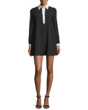 Fatima Contrast-Trim Babydoll Dress, Black/White