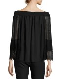 Veruka Off-the-Shoulder Silk Blouse, Black