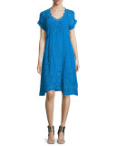 Short-Sleeve Midi Eyelet Dress, Petite