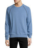 Stud Detail Cotton-Blend Sweatshirt, Light Blue