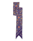 Long Skinny Floral Silk Scarf, Purple