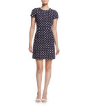 Polka-Dot Cap-Sleeve Mini Dress, Maritime/White