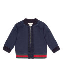 Ruffle-Trim Raglan Bomber Jacket, Indigo, Size 6-36 Months