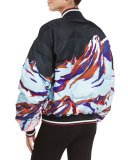 Montagne-Print Down Bomber Jacket, Cornflower Blue