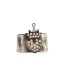 Silver Pave Cognac Diamond Heart & Crown Band Ring