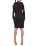Long-Sleeve Cold-Shoulder Sheath Dress, Navy