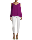 Cathy Cold-Shoulder Silk Blouse