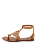 Zoey Leather Logo Flat Sandal, Sand