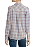 Jerrie Button-Front Plaid Shirt, Dusty Mink