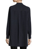 Dara Bird-Print Silk Tunic, Black