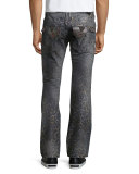 Faded Animal-Print Denim Jeans, Dark Gray