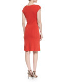 Cap-Sleeve Seamed Dress, Red
