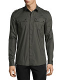 Embellished-Epaulet Military Shirt, Army Green