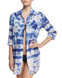 Tie-Dye Long-Sleeve Shirtdress Coverup