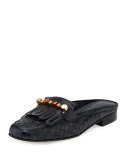 Maya Kiltie Woven Mule, Navy