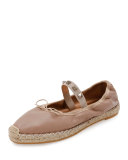 Rockstud Leather Ballerina Espadrille Flat