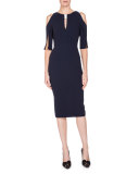 Cold-Shoulder Keyhole Sheath Dress, Navy