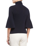 Adara Half-Sleeve Turtleneck Sweater, Dark Navy