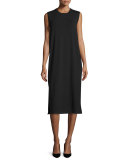 Sleeveless Round-Neck Jersey Shift Dress, Black