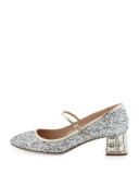 Decollete Glitter Jewel-Heel Pump, Argento/Pirite
