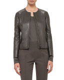 Perforated Leather Peplum Jacket, Olive