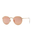 Round Metal-Frame Sunglasses with Pink Lens