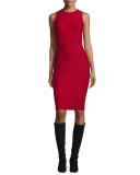 Honeycomb-Knit Sleeveless Sheath Dress, Russian Red