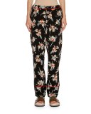Floral Drawstring Pajama Pants, Black