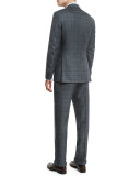 Birdseye Plaid Two-Button Wool Suit, Gray