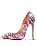Cosmopump Lip-Print Red Sole Pump, White