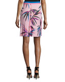 Palm-Print Wrap Skirt, Pink/Multi