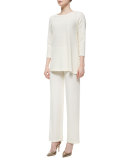 Knit Flat-Front Straight-Leg Pants