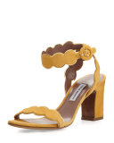 Cloud Suede Ankle-Wrap 75mm Sandal, Sunflower/Gold